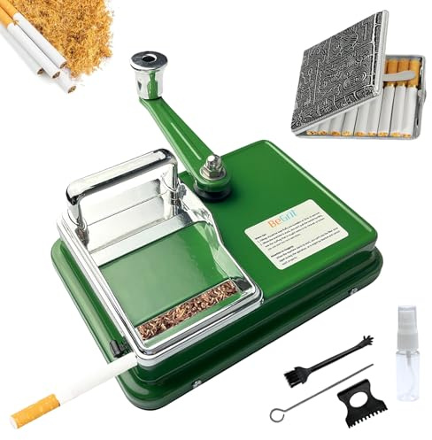 BeGrit Zigarettenstopfmaschine Stopfmaschine Grün für 8mm Zigaretten | Zigarettenstopfer Manuell drehmaschine zigaretten mit Zubehör Aufbewahrungsbox für einfache konsistente Zigarettenherstellung