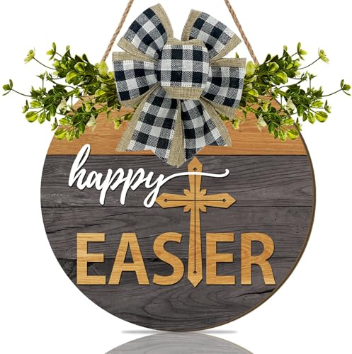 CHDITB 3D Happy Easter Wanddeko,Frohe Osters Haustür Deko,Willkommensschild Türkranz,Ostern Kreuz Türschild,Frühling Türschild,Christliche Heimat Frühling Dekoration Wohnzimmer Schlafzimmer Garten