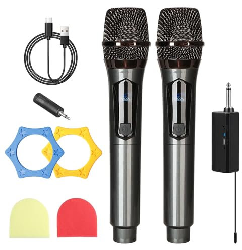 BORDEAG Microfono Senza Fili,2 Pezzi Microfono Wireless Con Ricevitore Ricaricabile,Wireless Microphone,Sistema Wireless Microfonico Per Karaoke,Feste,Matrimonio,Riunioni,Chiesa