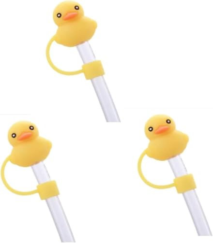 3 Pcs Yellow Cute Cartoon Duck Straw Silicone Straw Plug,8mm,Straws Decorative Cap Staw Tips Bottle, for Cup Accessories, for Stanley Straw Topper, Reusable Drinking Straws Cap Easy to Use