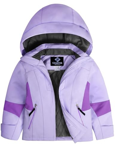 GEMYSE Veste de Ski pour Fille Manteau d’Hiver Chaud avec Capuche Imperméable et Coupe-Vent Veste de Neige pour Enfant pour Montagne et Plein Air(Violet Clair,140-146)