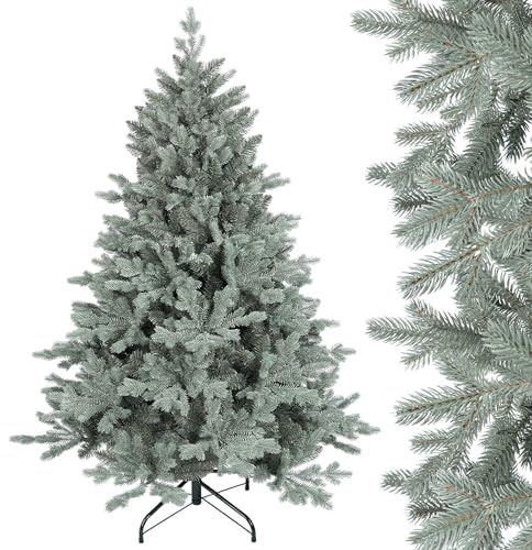 SALCAR 150 cm Künstlicher Weihnachtsbaum aus PE und unsichtbaren PVC-Spitzen, natürliche Blaugrau Tanne, Christbaum mit Schnellaufbau-Klappsystem und Metallständer