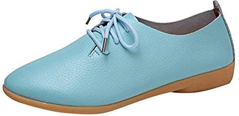 Zapatos de vestir de cuero para mujer, mocasines planos con cordones, parte superior puntiaguda, ligeros, cómodos, suela suave, parte superior baja, zapatos Oxford formales de negocios, azul claro, 39