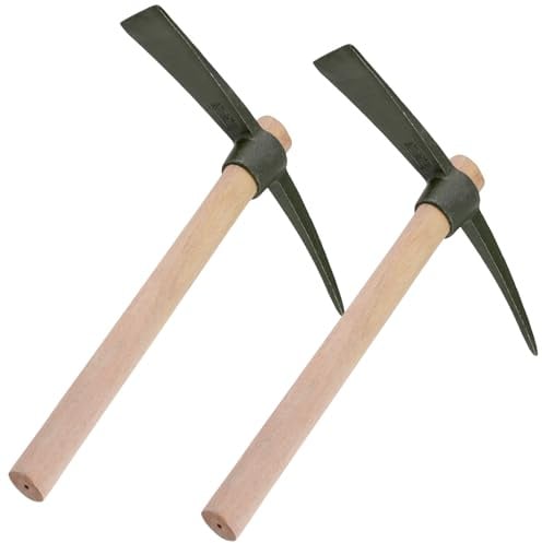 CHEUKYIU 2 Pezzi Piccone da Giardino con Manico in Legno, 38 x 29 cm Zappa a Forma di Croce in Acciaio, Attrezzo per Scavo e Terreno