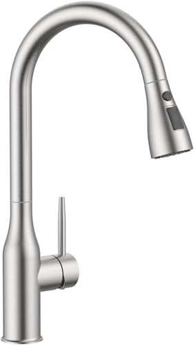YUHUBY Brushed Stainless Kitchen Tap with Pull Out Spray 360° Swivel 1 Hole | WRAS Certified Hoses SUS304 Stainless Steel Single Lever Sink Mixer 3 Water Modes High Arch Modern Faucet Easy Install