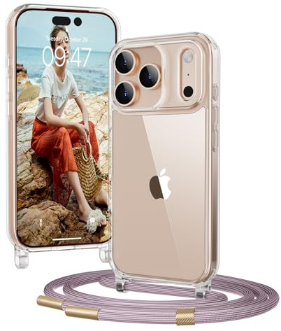 OLEPHY Handykette für iPhone 17 Pro Hülle mit Band, Roségold | Necklace Handyhülle, Transparente Schutzhülle zum Umhängen [Verstellbarem und Demontage Umhängeband],