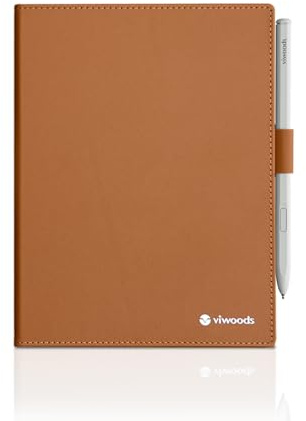 VIWOODS Leather Folio Case for AiPaper Mini 8.2 with Pen Holder | Leather cover with pen holder, two nib slots, magnetic closure and reinforced stitching for work, study and travel.