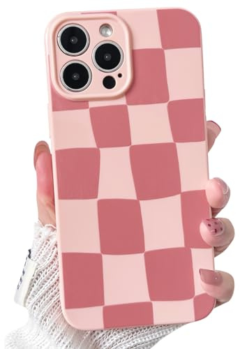 NITITOP Coque pour iPhone 14 Pro Mignonne à Gros Carreaux Motif, Rose | Esthétique Damier Coloré, pour Femme Fille Homme, Housse de protection en TPU Souple, Protection Intégrale de l'Objectif
