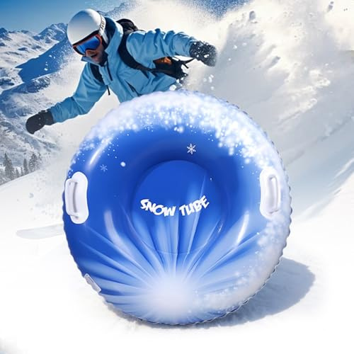 Aufblasbare Schlitten, Aufblasbarer Schneeschlitten Mit Griffen, 90 cm Aufblasbarer Snow Tube, Strapazierfähiges PVC-Material, Weihnachtsschneeschlitten Mit Gepolstem Sitz Für Wintersport Outdoor