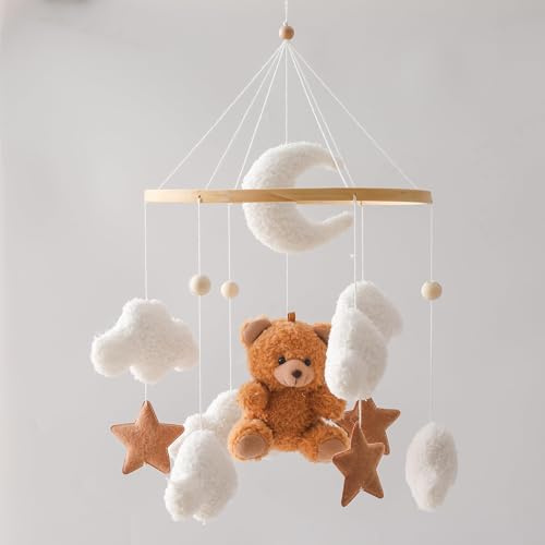 Babybett Mobile Bär Kinderzimmer Mobile Teddy Samt Mobile Kinderzimmer Dekoration für Kleinkind Schlafzimmer Hängende Baby Mobile Neugeborenes Baby Geschenk（Brauner Bär）