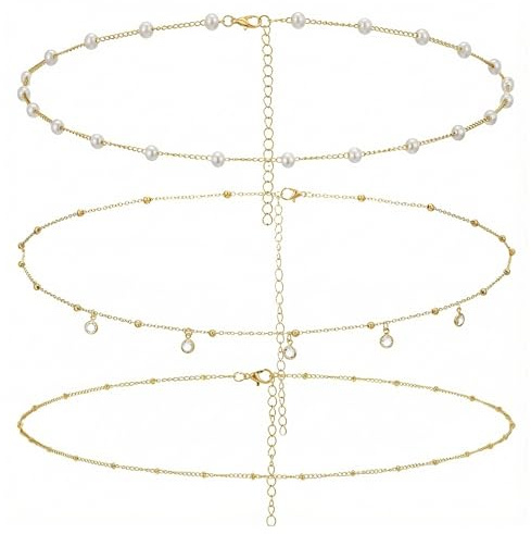 3 Pcs Gold Waist Chain Set, Adjustable Layered Jewellery for Women | Waterproof Body Jewellery,Beach And Daily Wear, Belly Chain Styling