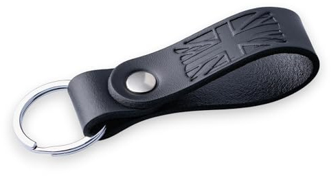 Leather Full Grain Keyring for Men and Women, Elegant Matte Black Key Ring with Hot Embossed Design, Personalised Keychain for Car or Home Keys, Premium Gift for Him Her Dad Husband