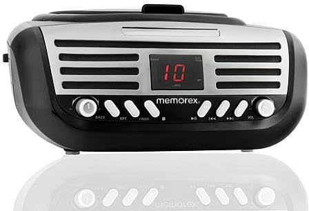 Memorex Boombox radio AM/FM rétro | MX-BCD110 (K) | Lecteur CD à chargement par le haut | Streaming sans fil Bluetooth | Entrée auxiliaire, affichage LED, lecture CD programmable, modèle AC ou