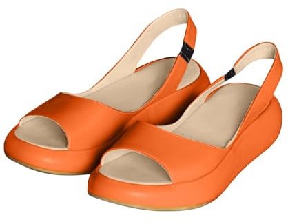 Uwdiohq Sandales Pour Femmes, Style Européen Et Américain, À Talons Élastiques, Chaussures Plates Décontractées De Grande Taille Chaussure Sandale (Orange, 35) Femme Randonnée Nu-Pieds