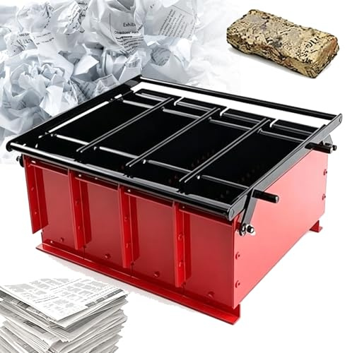 VILA SMO Machine à briquettes de Papier, Machine à briquettes de journaux, Acier 38 x 31 x 18 cm, Utilisation Manuelle Facile, Durable et Peu encombrante, Noir et Rouge (4 carrés)