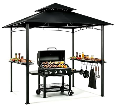 YODOLLA Grillpavillon 2,4m×1,5m, Grillüberdachung für Außengrill, Schwarz