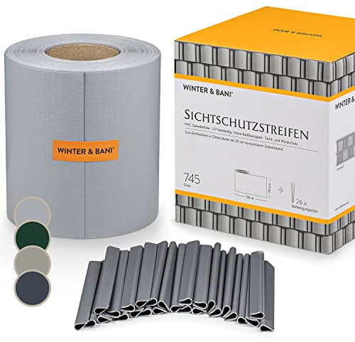 Winter & Bani ® Bande brise-vue 50 m x 19 cm – plusieurs coloris 50 m gris