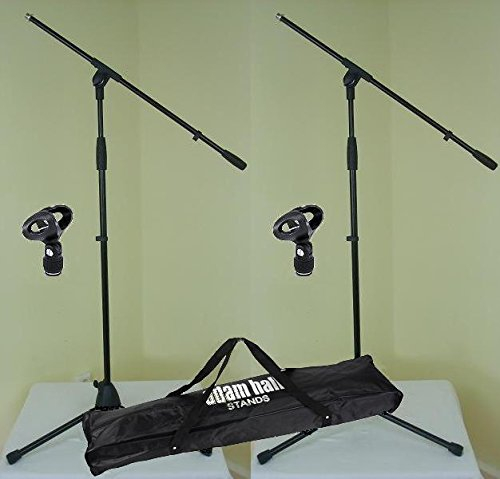 2 x Adam Hall S 5 BE - Mikrofon-Ständer mit Schwenkarm/Galgen, Mikrofon-Klammer Ø 23-36 mm & Transport-Tasche - Mikrofon-Stativ Dreibein schwarz S5BE + D903 + SMICBAG
