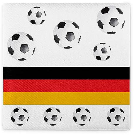 Sovie HOME Serviette FLAGGE FUSSBALL | Airlaid-Serviette 40x40 cm | saugstark hochwertig | 12 Stück | Weiss mit Bällen und Flagge
