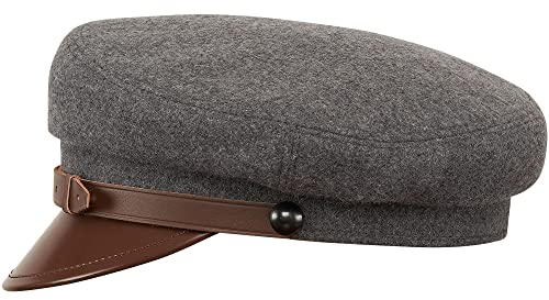 Sterkowski Maciejowka Model 1 Mütze | Wolle Schirmmütze für Herren und Frauen | Schirmmütze Herren Elbsegler Mütze Herren Schirmmütze Damen Chauffeur Mütze Visor Cap Damen 59 cm Grau/Braun
