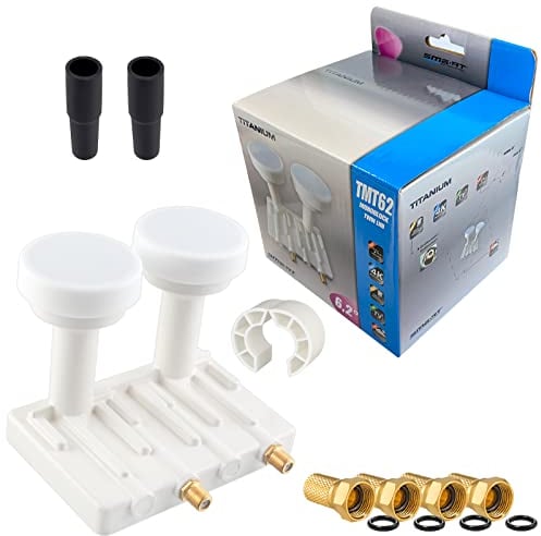 Twin Monoblock LNB 0,1dB LNC HB-DIGITAL Set 2 Teilnehmer Direkt 2 Sat Astra 19,2° Hotbird 13° Full HD TV 3D Ultra HD 4K + 4 x F-Stecker vergoldet GRATIS dazu + 2X Gummitülle