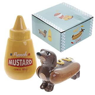 avasee Novelty Weiner Hot Dog Mustard Sausage Cruet Condiment Dispenser Set Ceramic