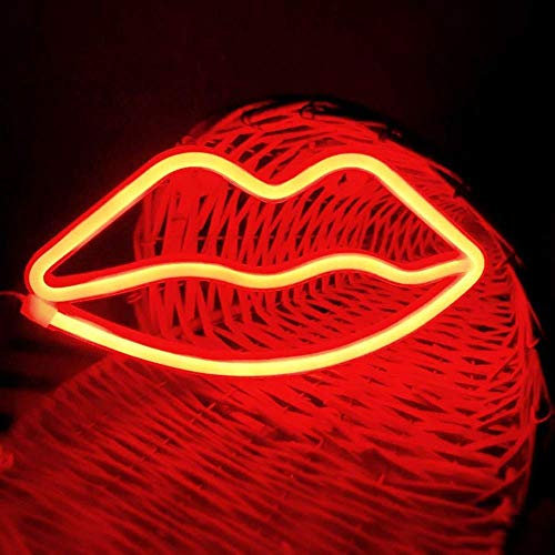 DINOWIN Neon Lights LED Lips Signs Wall Light Room Decor Night Lights Battery and USB Operated for Children Baby Room Hose Bar Wedding Party Decoration (Lips-Red)