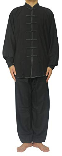 FUYUFU Algodón y Lino Traje de Tai Chi Unisex Ropa de Artes Marciales Kung-fu Disfraz para Hombre y Mujer (un Conjunto) (Negro, XL)