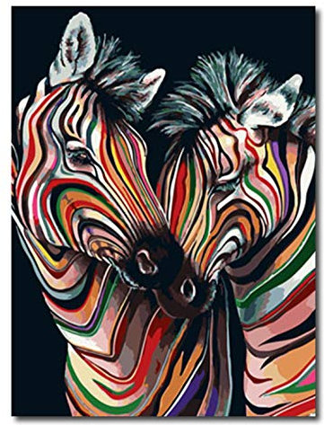 Shukqueen Peinture à l'huile à Monter soi-même par numéros pour Adultes, kit de Peinture à l'huile pour Enfants débutants – Animaux colorés 16x20(40x50cm) Zebra(Frameless)