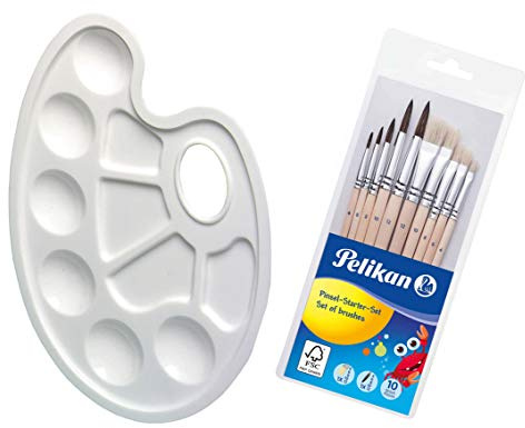 Herlitz Mischpalette mit Griffloch, Kunststoff, 23.5 x 17 cm, weiß (Mischpalette + 10tlg. Pinselset)