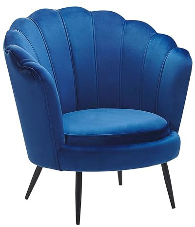 Beliani Moderner Retro-Sessel aus Samtstoff in Kobaltblau mit Metallbeinen Lovikka