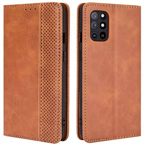 HualuBro Handyhülle für OnePlus 8T Hülle, Retro Leder Stoßfest Klapphülle Schutzhülle Handytasche LederHülle Flip Case Cover für OnePlus 8T Tasche, Braun