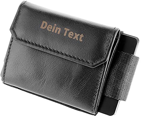 Jaimie Jacobs Nano Boy Pocket mit Gravur Slim Wallet Minimalistische Geldbörse mit Münzfach (Schwarz)