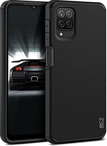 BEZ Hülle für Samsung Galaxy A12 Hülle, Handyhülle Tasche Stoßfestes Kompatibel für Samsung Galaxy A12, [Heavy Duty Serie] Outdoor Dual Layer Armor Case Handy Schutzhülle Robuste, Schwarz