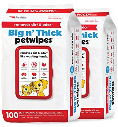 Petkin Pet wipes for dogs and cats, 200 large wipes - removes dirt and odor such as hand washing - cleans ears, face, buttocks and eyes, convenient, ideal for home or travel - 2