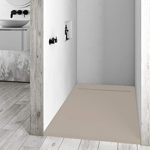 Piatto Doccia In Resina 70x140 Griglia In Tinta Moderno Colorato Effetto Pietra Slim CERAMICHEMIRANDA-Resina Tortora