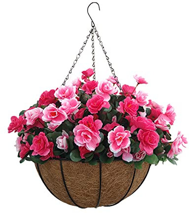 Künstliche Azaleen aus Seide, Rot und Rosa, zum Selbermachen, mit Blumentopf, Dekoration für drinnen und draußen, großer Korb