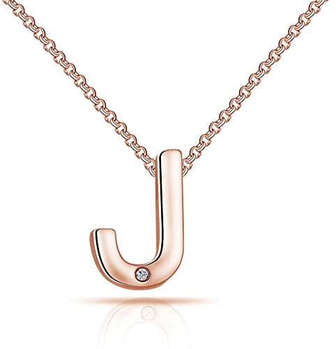 Philip Jones Rose Gold Plated Initial Necklace Letter J Created with Zircondia® Crystals