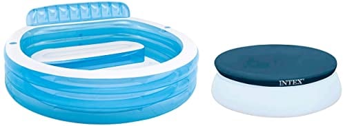 Intex 57190NP Swim Center Family Lounge Pool, 229 x 218 x 76 cm & Easy Set Pool Cover - Poolabdeckplane - Ø 244 cm - Für Easy Set Pools