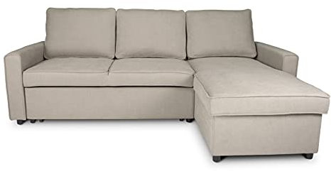 SAMIRA Divano letto angolare con contenitore, divano con chaise longue tortora mod. Kennedy