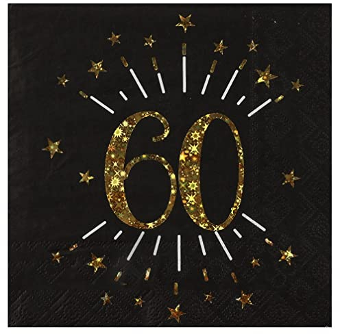 Miss Lovely Geburtstags-Servietten 60 zum 60. Geburtstag in schwarz & metallic-Gold mit Sternen Party Geburtstags-Deko Geburtstags-Feier Tisch-Dekoration runder Geburtstag Mann & Frau 30 Servietten