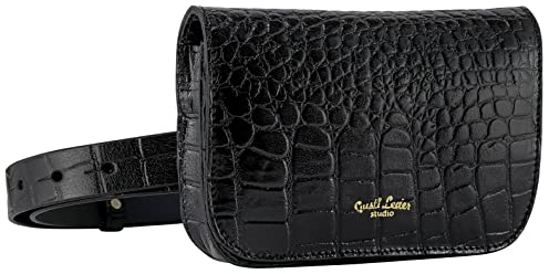 Gusti Gürteltasche Leder - Yamila Bauchtasche Hüfttasche Festivaltasche Tasche Handtasche Leder Schwarz