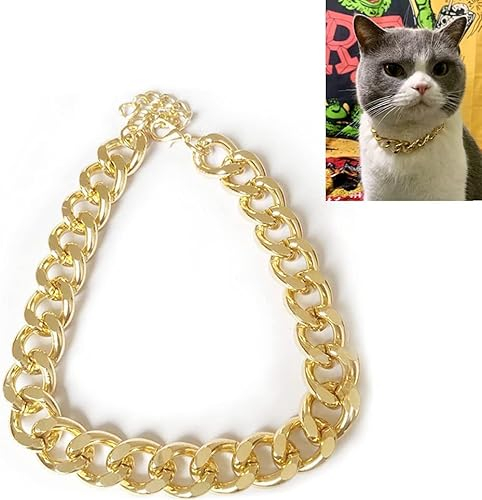 Hunde Halskette Gold, Taozoey Hunde Kettenhalsband Gold, Halskette für Hunde, Halskette Hund Metall, Haustier Halskette, Goldkette Hundehalsbänder für Hip-Hop Coolen Stil (M)
