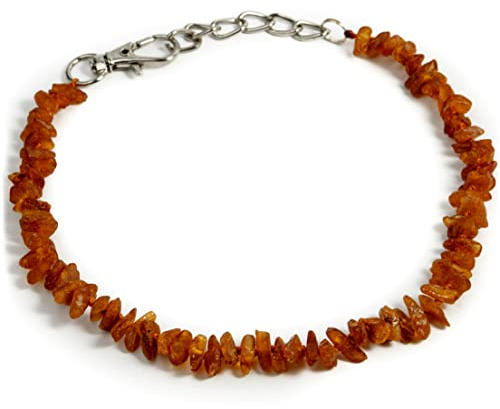 Ungeschliffener Baltischer Bernstein Halsband, geeignet für Hunde und Katzen, verstellbar (20-25 cm Cognac)