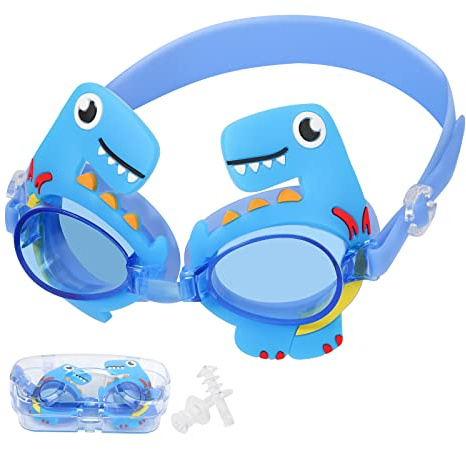 Lunettes de Natation Pour Enfants Avec Bouchons D'oreilles, Lunettes de Natation Dragon Cartoon, Lunettes de Natation Anti-buée et étanches Pour Jeunes Garçons Filles (4-14), Ant-UV, Fuite Protection