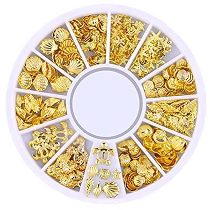 1 Box Mixed Gold Nail Charms Set Gold Nail Studs Gems Sparkling Rhinestones Metal Rivets Charms Hollow Moon Star Hearts Shaped Artificial Pearls DIY 3D Nail Art Decoration Rhinestones And Charms 7#