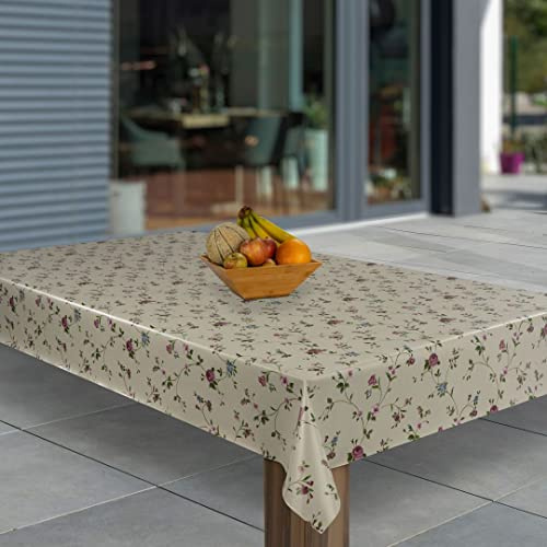laro Wachstuch-Tischdecke Abwaschbar Garten-Tischdecke Wachstischdecke PVC Plastik-Tischdecken Eckig Meterware Wasserabweisend Abwischbar AP, Muster:Beige Blumen Sträucher, Größe:140x180