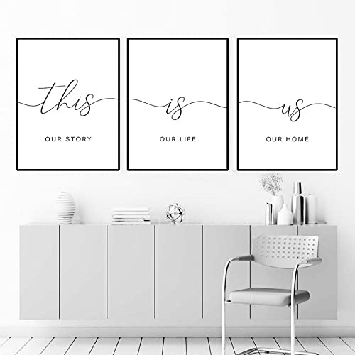 This Is Us Letter Art Picture Our Story Life Wandbild auf Leinwand, Motto, Zitat, Druck und Poster für Wohnzimmer, Heimdekoration, 50 x 70 cm, 3 Stück, rahmenlos