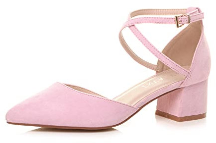 AJVANI Womens Ladies mid Block Heel Cross Strap Evening Mary Jane Court Shoes Size 5 38