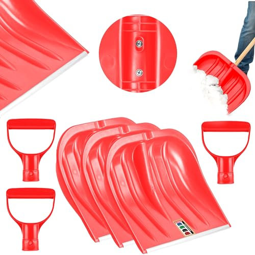 KADAX Schneespaten, 49 cm breit, Schneeschaufel ohne Stiel, Schneeschieber, Schneeräumer, Kunststoffschneeschaufel, Schneeschippe (3, Rot mit Blechkante)